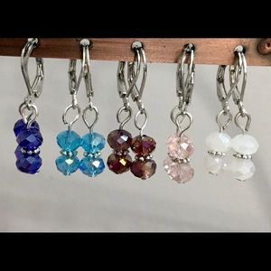 Lot 5 Pairs Multicolor Crystal Leverback Earrings